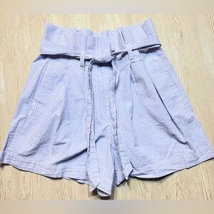 J.Crew Blue Seersucker Paperbag Waist Shorts Belted Preppy Coastal Size 2